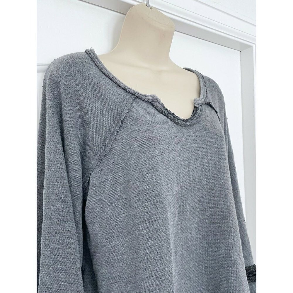 Free People Bell Crochet Gray High Low Sweatshirt Womens Size XS Oversized - Picture 2 of 6